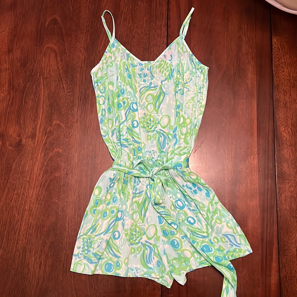 Lilly Pulitzer Romper, size x-small, (green, blue, and white), worn once